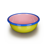BOWL - chartreuse and soft pink with electric blue rim