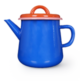 TEA POT - electric blue and coral with soft pink rim