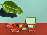 MUG - chartreuse and coral with soft pink rim