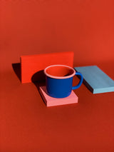 MUG - electric blue and coral with soft pink rim