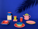 TUMBLER - chartreuse and coral with soft pink rim