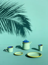 TEA POT - mint and electric blue with chartreuse rim