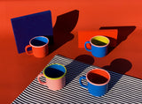 MUG - electric blue and chartreuse with soft pink rim
