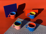 MUG - soft pink and electric blue with chartreuse rim
