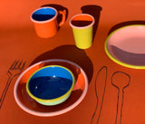 BOWL - mint and electric blue with chartreuse rim