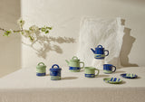 TEA POT - Mint on Indigo
