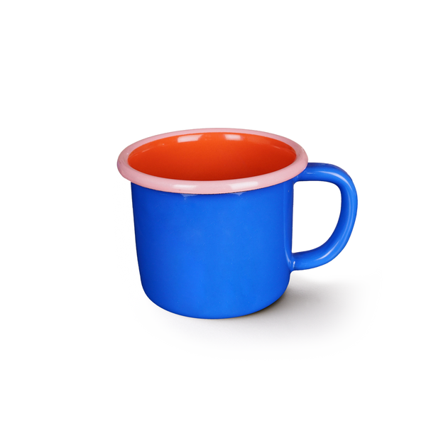 MUG - electric blue and coral with soft pink rim