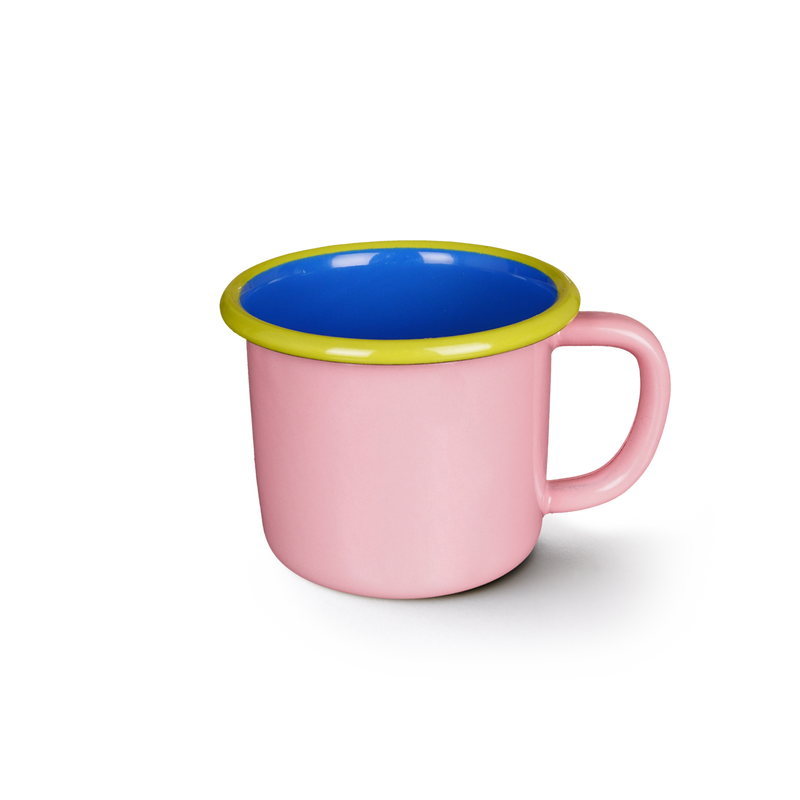 MUG - soft pink and electric blue with chartreuse rim