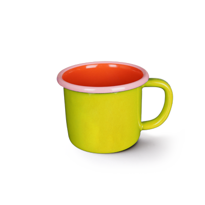 MUG - chartreuse and coral with soft pink rim