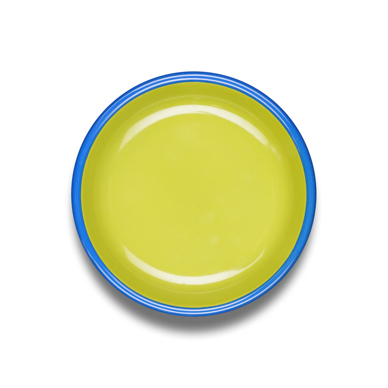 PLATE - chartreuse with electric blue rim