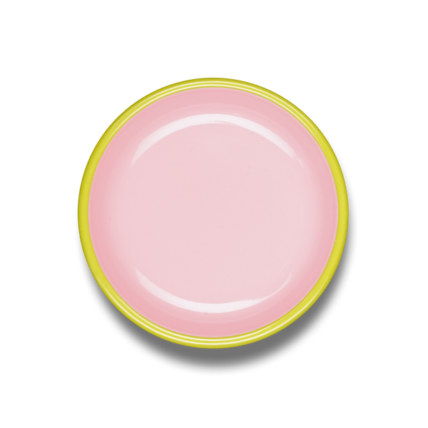PLATE - soft pink with chartreuse rim