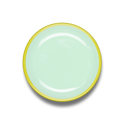 PLATE - mint with chartreuse rim
