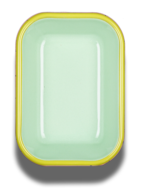 Bornn Enamelware - BAKING DISH - mint with chartreuse rim