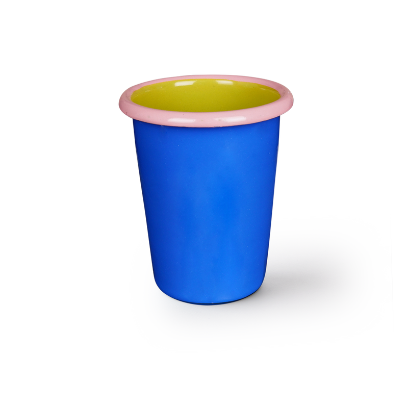 TUMBLER - electric blue and chartreuse with soft pink rim