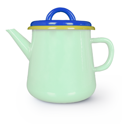 TEA POT - mint and electric blue with chartreuse rim