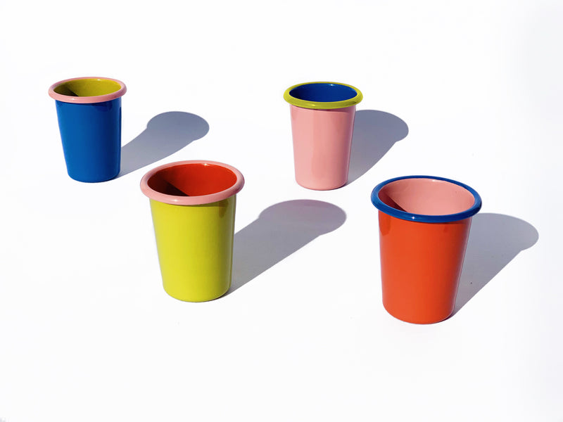 TUMBLER - coral and soft pink with electric blue rim